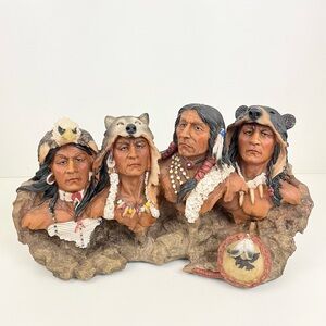 Native American Indian Statue War Council Head Bust Sculpture